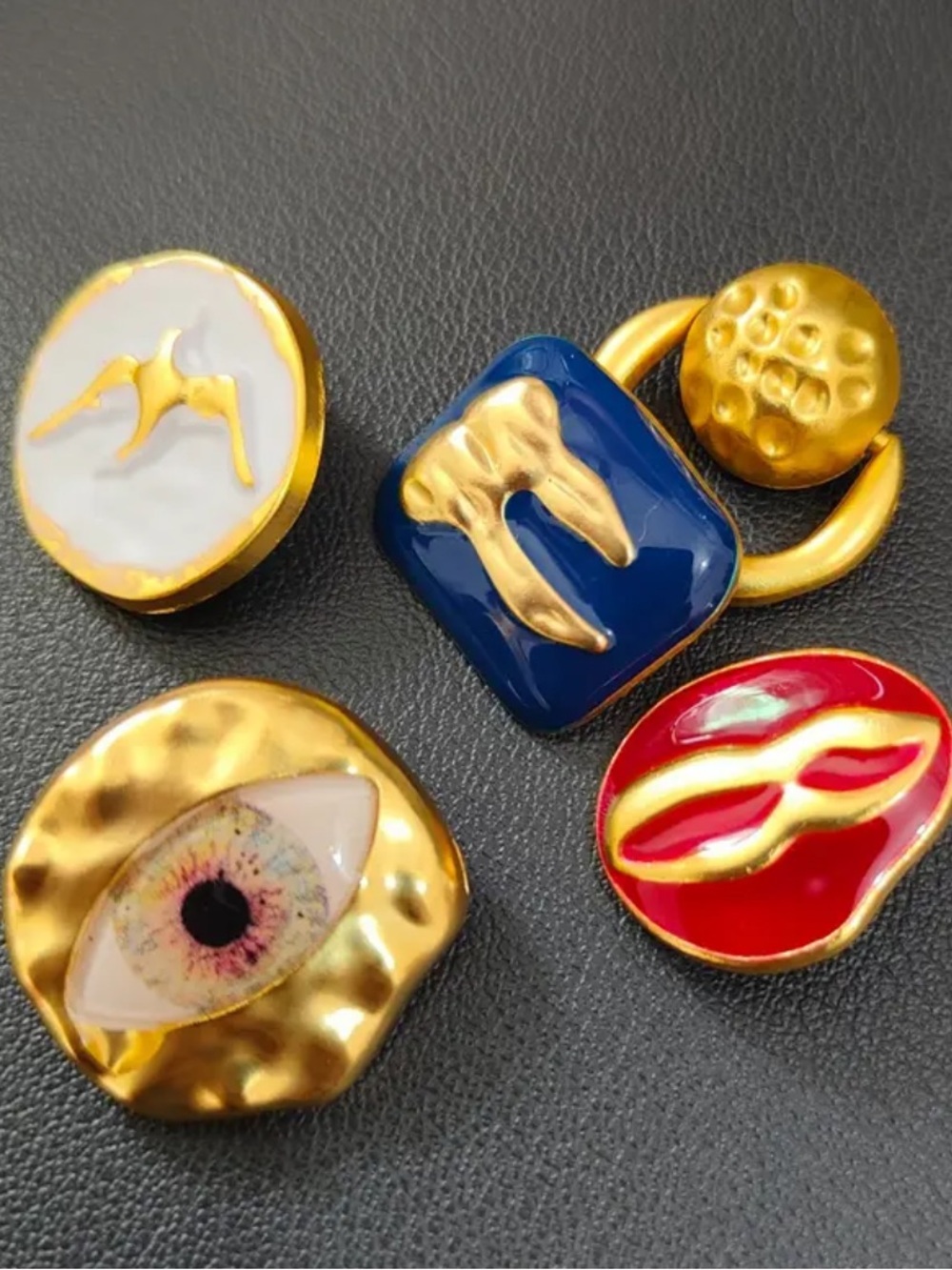 Schiaparelli Gold Tone Enamel buttons Pins- Multicolor(Blue, Red, White, Gold)